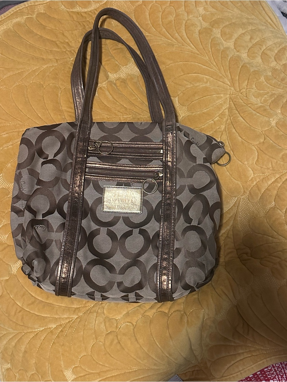 Vintage Coach Poppy Op Art Glam Tote Bag Shoulder Bag Brown *preowned